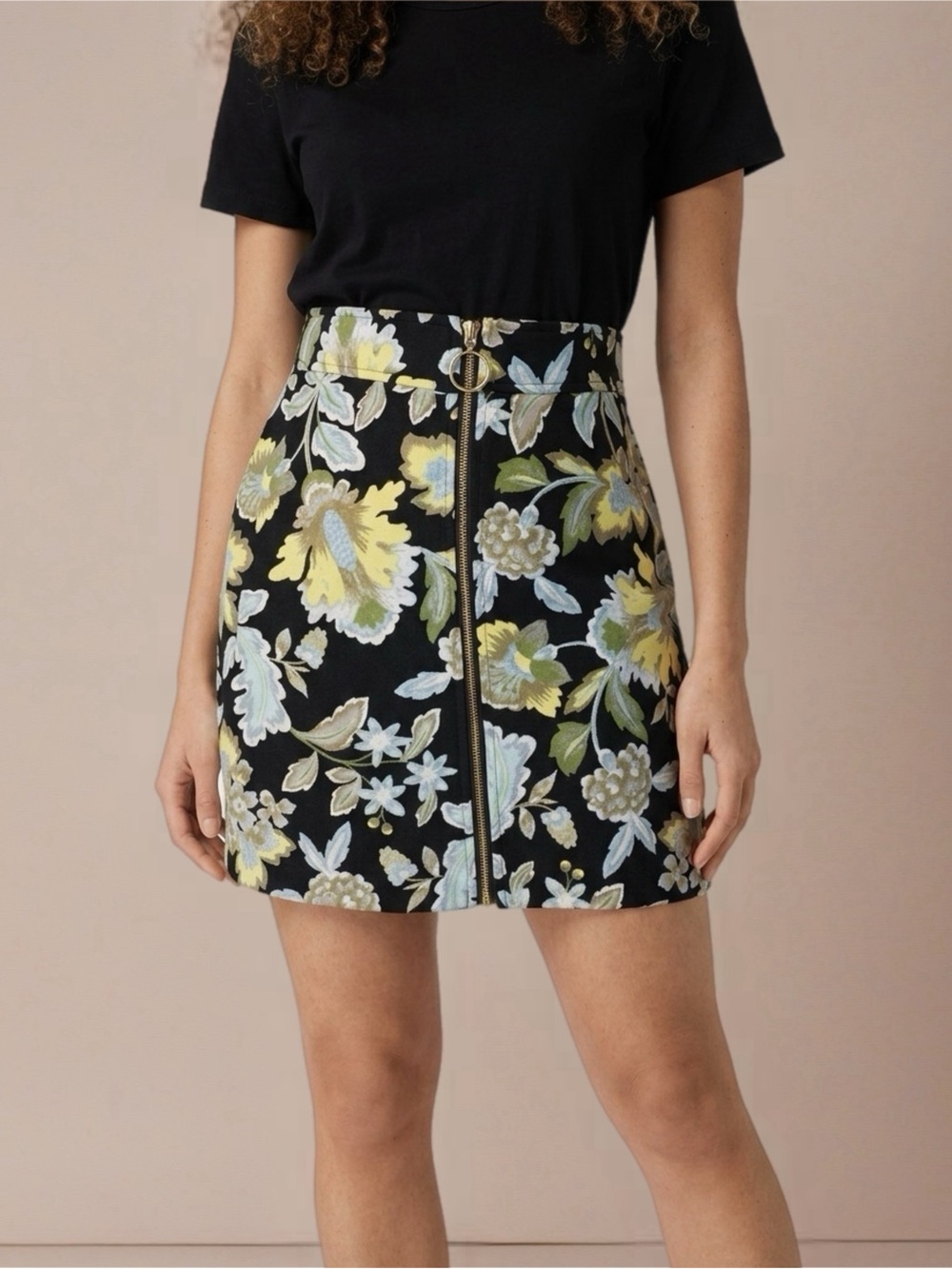 INC International Concepts Black Floral A-Line Mini Skirt